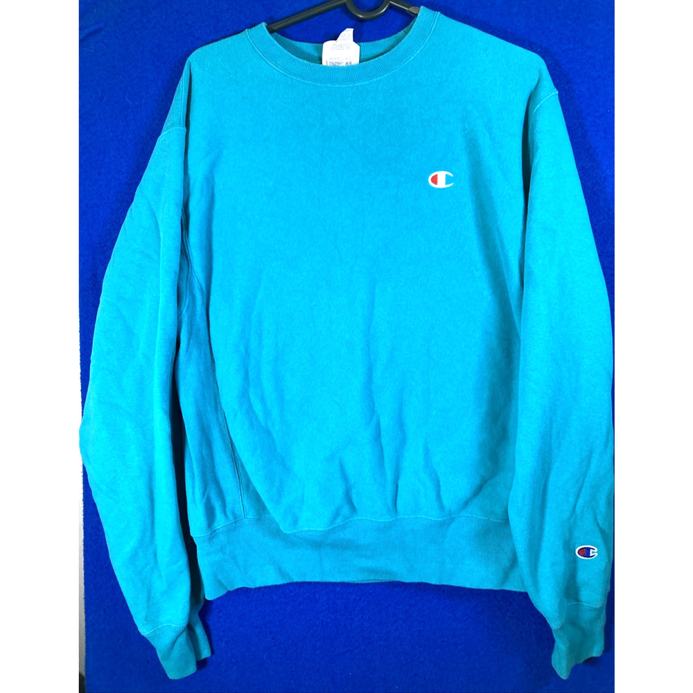 Vintage 90s Champion Reverse Weave Crewneck Sweatshirt Aqua Teal Men Medium USA